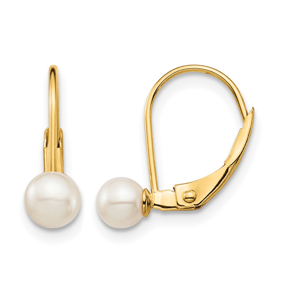 14K Yellow Gold Madi K 4-5mm White Round Freshwater Cultured Pearl Leverback Earrings