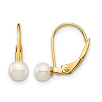 14K Yellow Gold Madi K 4-5mm White Round Freshwater Cultured Pearl Leverback Earrings view 1