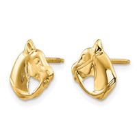 14K Yellow Gold Madi K Horse Head Screwback Post Earrings view 2