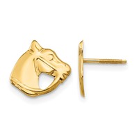14K Yellow Gold Madi K Horse Head Screwback Post Earrings view 1
