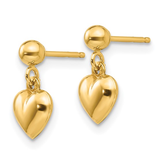 14k Madi K Puffed Heart Childrens Post Dangle Earrings