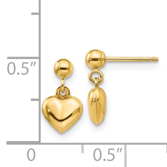 14k Madi K Puffed Heart Childrens Post Dangle Earrings
