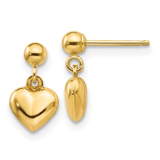 14k Madi K Puffed Heart Childrens Post Dangle Earrings
