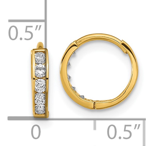 14k Madi K CZ 2x11mm Hinged Hoop Earrings