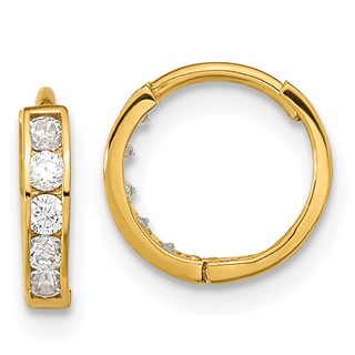 14k Madi K CZ 2x11mm Hinged Hoop Earrings