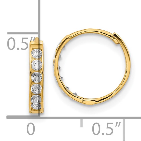 14k Madi K CZ 2x11mm Hinged Hoop Earrings