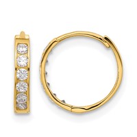 14K Madi K CZ 2x11mm Hinged Hoop Earrings view 1