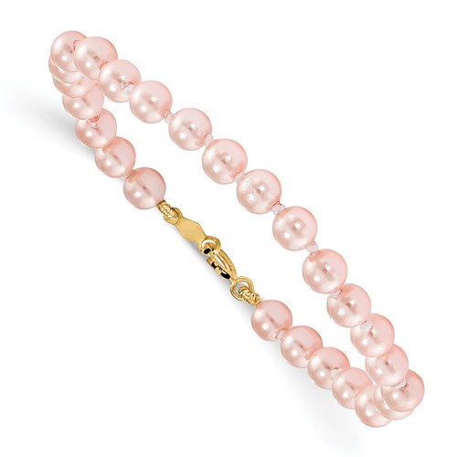 14K Yellow Gold Madi K 4.5mm-5.5mm Pink Imitation Shell Pearl Bracelet, 5.25"