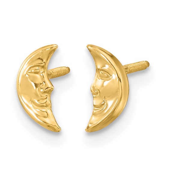 14k Madi K Moon with Face Childrens Screwback Post Earrings