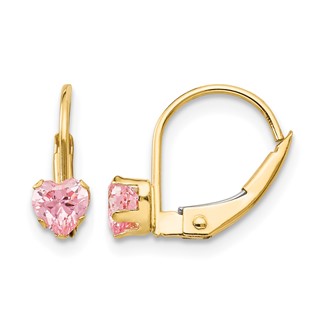 14k Madi K 4mm Pink CZ Childrens Leverback Earrings