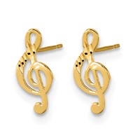 14K Yellow Gold Madi K Polished Musical Treble Clef Post Earrings view 2