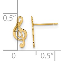 14K Yellow Gold Madi K Polished Musical Treble Clef Post Earrings view 3