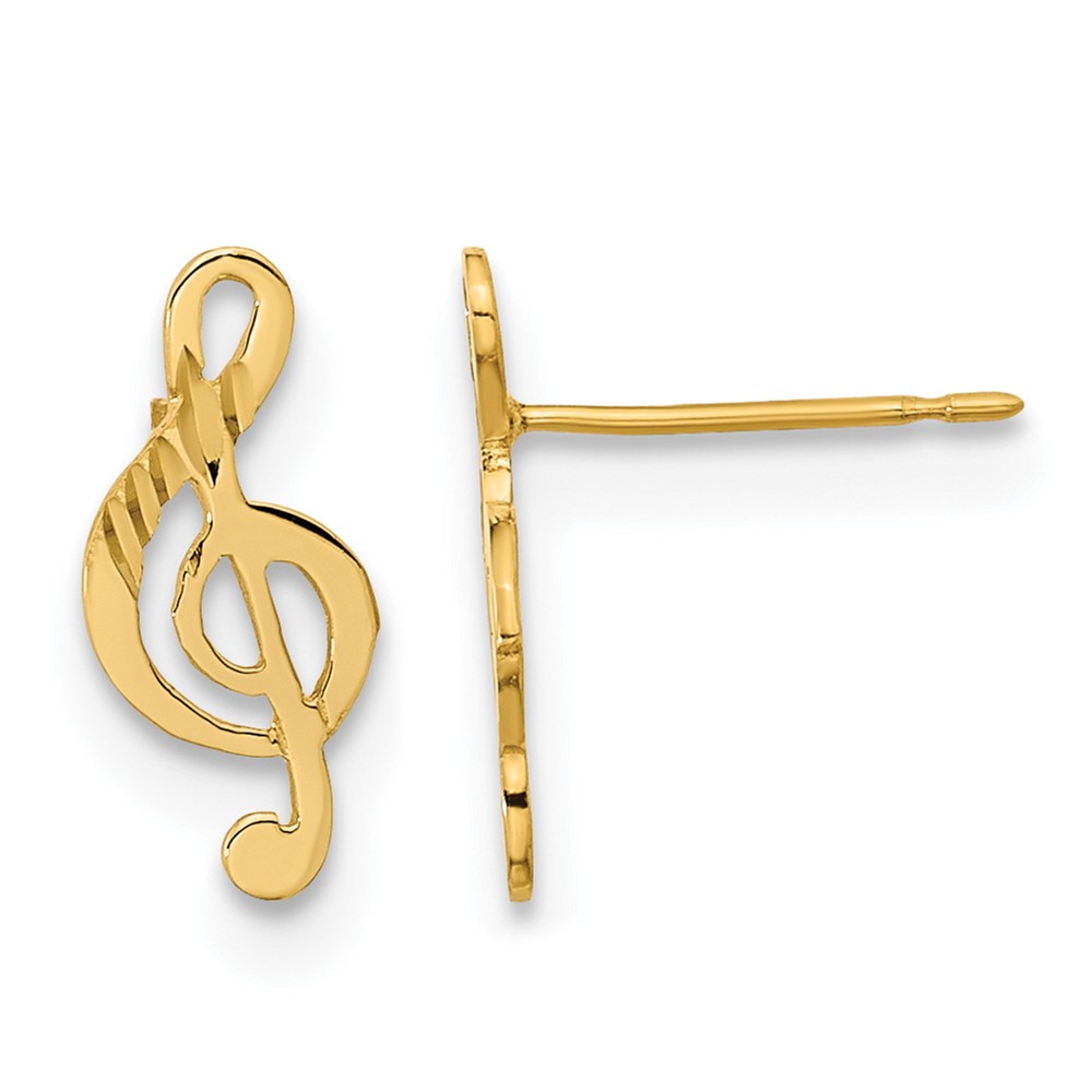 14K Yellow Gold Madi K Polished Musical Treble Clef Post Earrings
