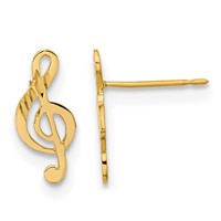 14K Yellow Gold Madi K Polished Musical Treble Clef Post Earrings view 1