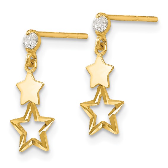 14k Madi K CZ Polished Star Childrens Post Dangle Earrings