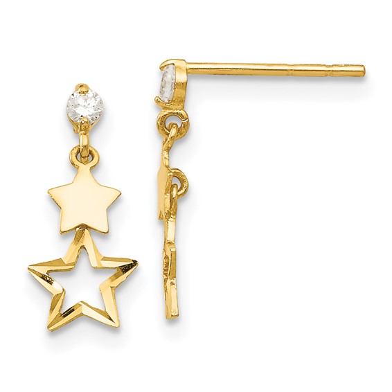 14k Madi K CZ Polished Star Childrens Post Dangle Earrings