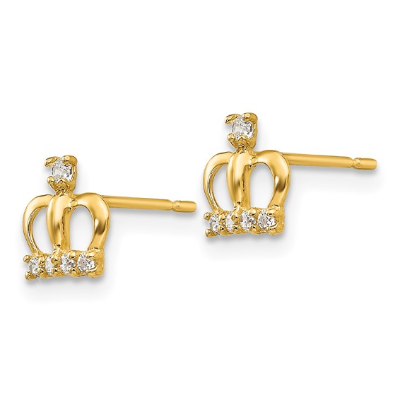 14k Madi K CZ Crown Childrens Post Earrings