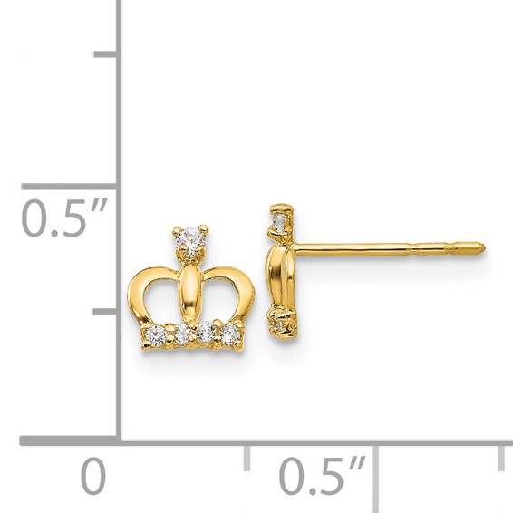 14k Madi K CZ Crown Childrens Post Earrings