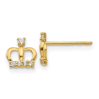 14k Madi K CZ Crown Childrens Post Earrings