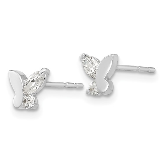 14k White Gold Madi K CZ Butterfly Childrens Post Earrings