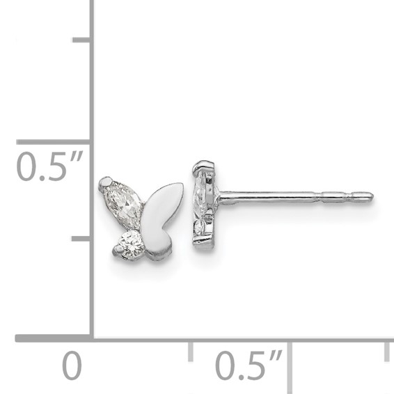 14k White Gold Madi K CZ Butterfly Childrens Post Earrings