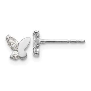 14k White Gold Madi K CZ Butterfly Childrens Post Earrings