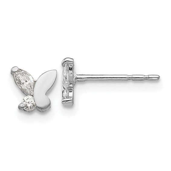 14k White Gold Madi K CZ Butterfly Childrens Post Earrings