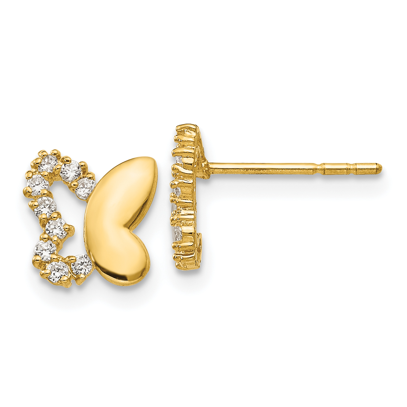 14k Yellow Gold Polished Cross w//CZ Post Earrings by Madi K