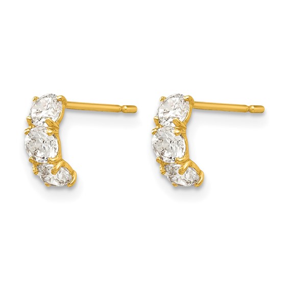 14k Madi K CZ Three Stone Childrens Post Earrings