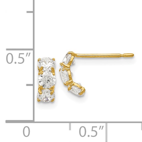 14k Madi K CZ Three Stone Childrens Post Earrings