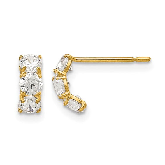 14k Madi K CZ Three Stone Childrens Post Earrings