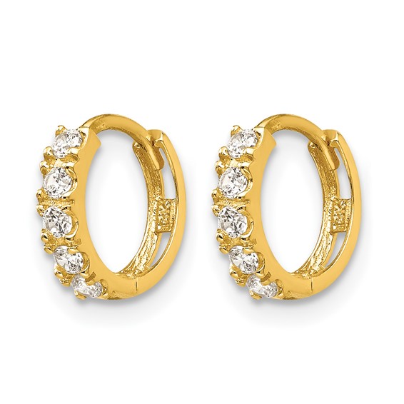 14k Madi K CZ 3x9mm Childrens Hinged Hoop Earrings