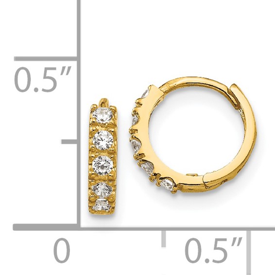 14k Madi K CZ 3x9mm Childrens Hinged Hoop Earrings