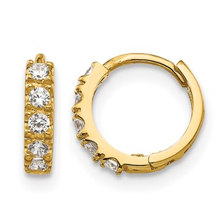 14k Madi K CZ 3x9mm Childrens Hinged Hoop Earrings