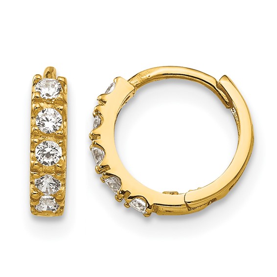 14k Madi K CZ 3x9mm Childrens Hinged Hoop Earrings
