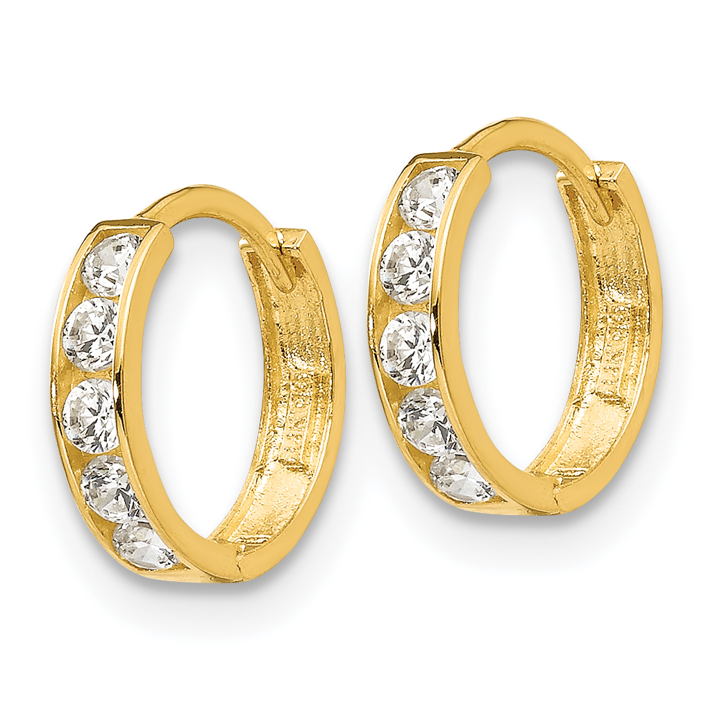 14k Madi K CZ Children's Hinged Hoop Earrings GK649 - Picture 2 of 5