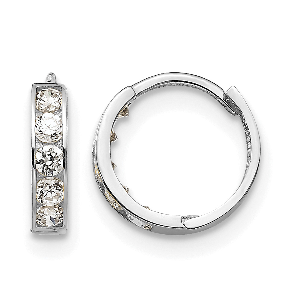14k White Gold Madi K CZ Children's Hinged Hoop Earrings (GK649W)