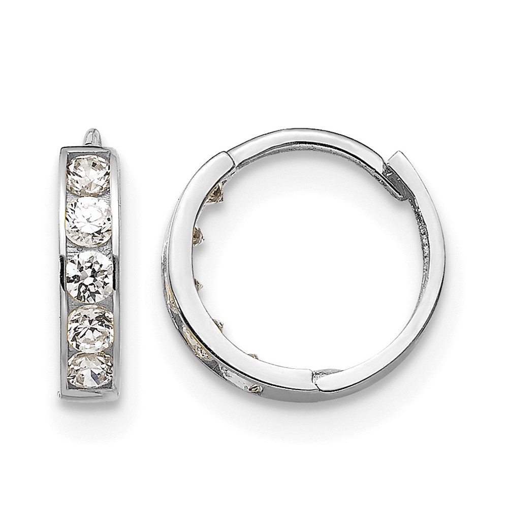 14k White Gold Madi K CZ Children's Hinged Hoop Earrings (GK649W)