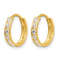 14K Madi K CZ 3x12mm Hinged Hoop Earrings view 2