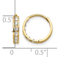 14K Madi K CZ 3x12mm Hinged Hoop Earrings view 4
