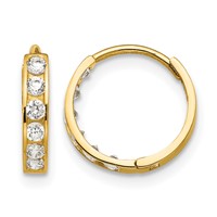 14K Madi K CZ 3x12mm Hinged Hoop Earrings view 1