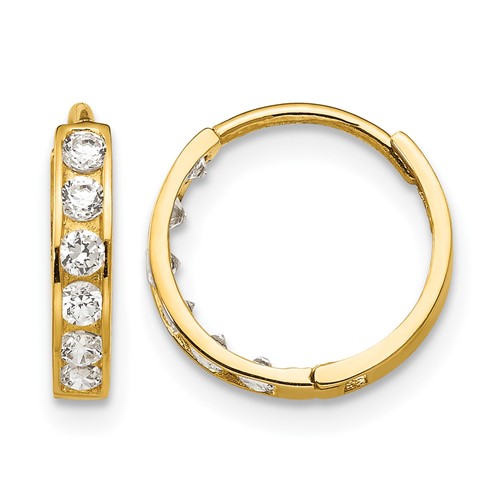 14K Yellow Gold Madi K CZ 3x 12mm Hinged Hoop Earrings