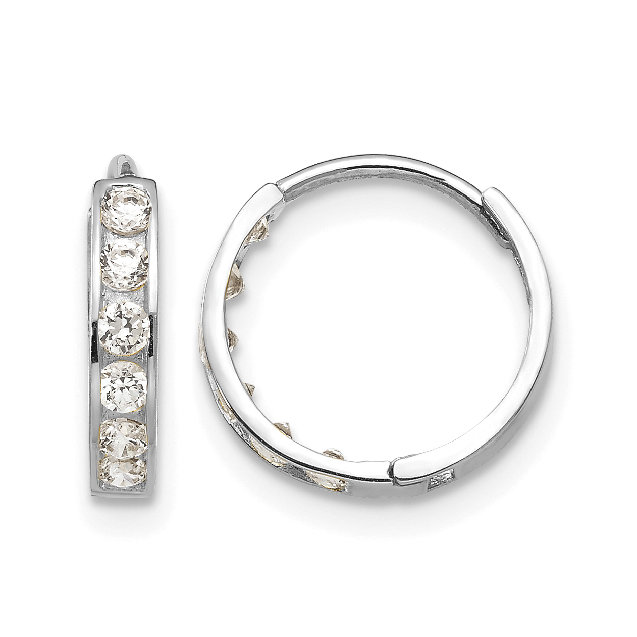 14k White Gold Madi K CZ Children's Hinged Hoop Earrings (GK650W)