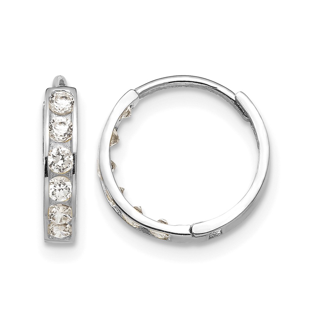 14k White Gold Madi K CZ Children's Hinged Hoop Earrings (GK650W)