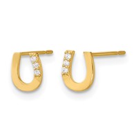 14K Yellow Gold Madi K CZ Horseshoe Post Earrings view 2