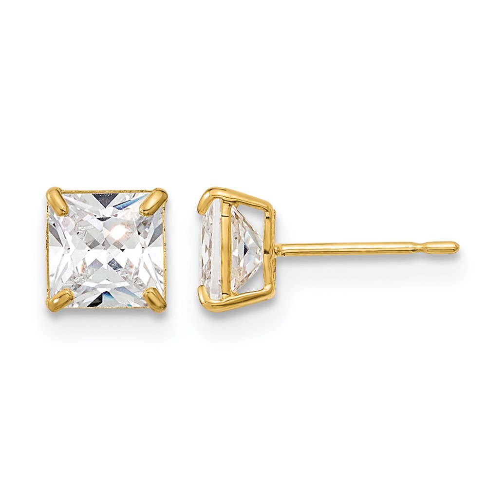 14k Madi K 5mm Square CZ Basket Set Stud Earrings (GK654)