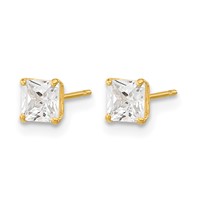 14K Yellow Gold Madi K 4mm Square CZ Basket-Set Stud Earrings view 2