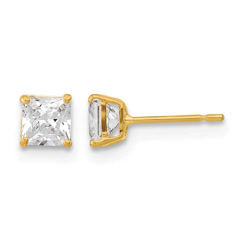 14K Yellow Gold Madi K 4mm Square CZ Basket-Set Stud Earrings