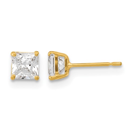 14K Yellow Gold Madi K 4mm Square CZ Basket-Set Stud Earrings
