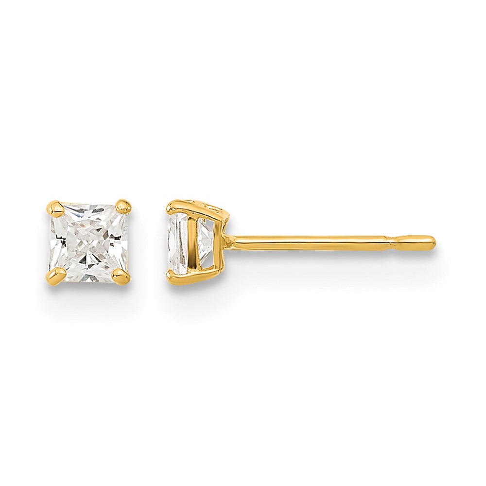 14K Yellow Gold Madi K 3mm Square CZ Basket-Set Stud Earrings